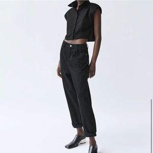 NWT Zara Cropped Shoulder Pad Poplin Shirt